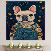 Charming French Bulldog Art in Floral Shirt and Overalls Cute Dog Decor for Nursery Farmhouse Bedroom Living Room Country Style or Cottagecore Wall Accents on Ready to Hang 1.5" Thick Canvas Wrap, Floating Framed Canvas, Flat Rolled Canvas